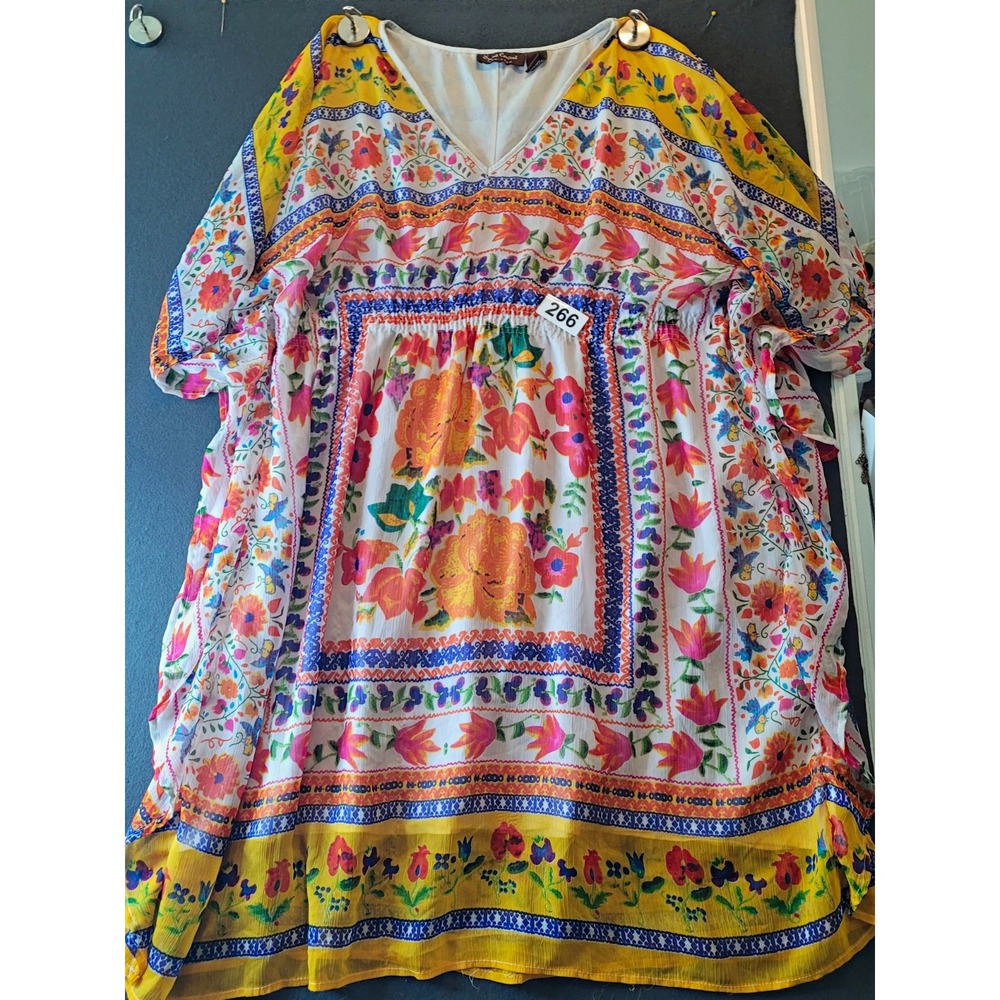 Speed Control NY Multicolor Floral Chiffon Shift Short Dress V-Neck Ruffle 1X